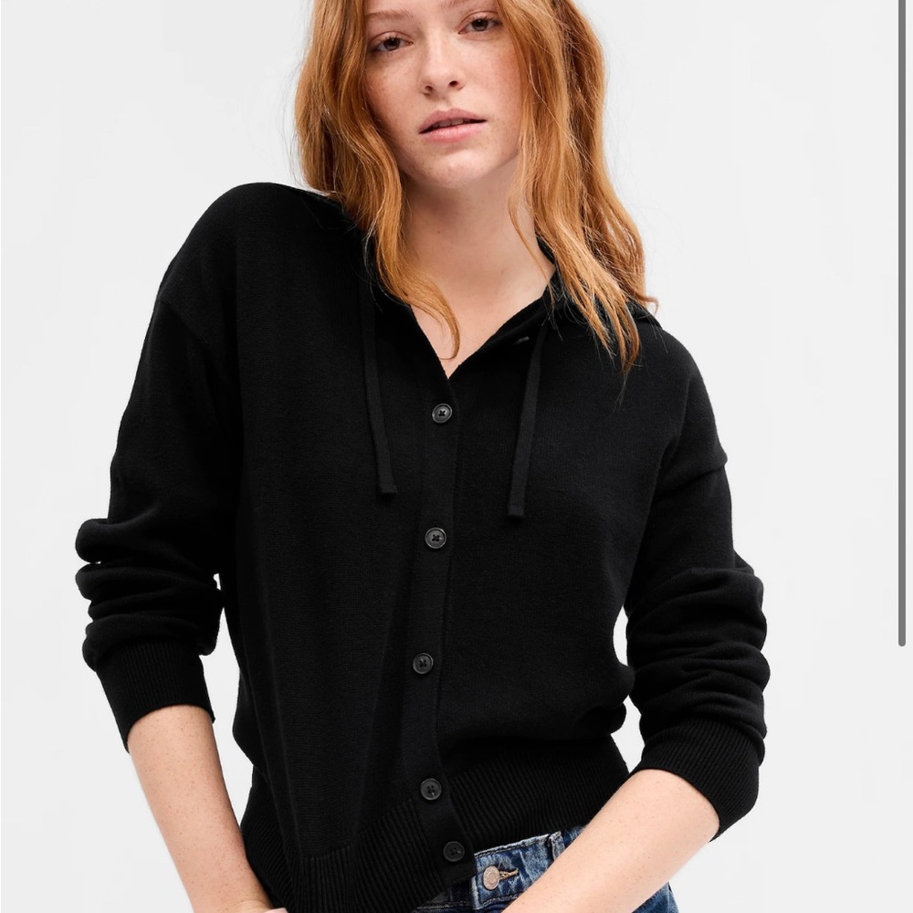 Gap Button Down 100% cotton Black Hooded Cardigan Size M NWT